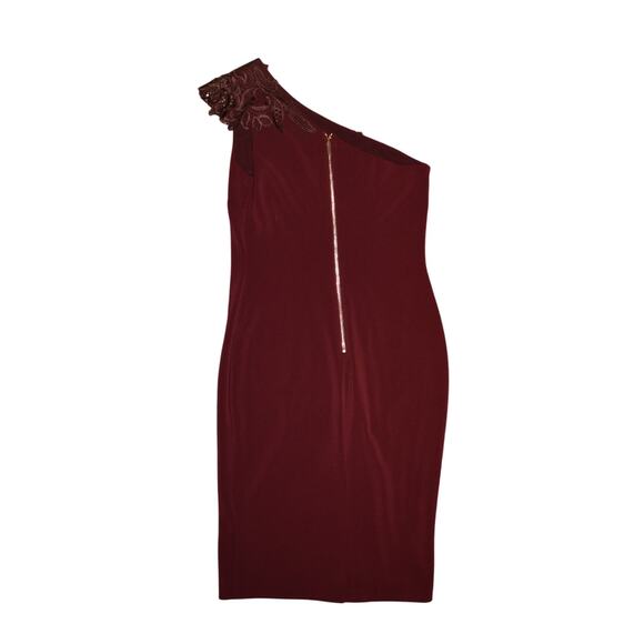TED BAKER LONDON $350 Burgundy Jalis Lace One Shoulder Dress Ted 3 / US 8 - Picture 4 of 5